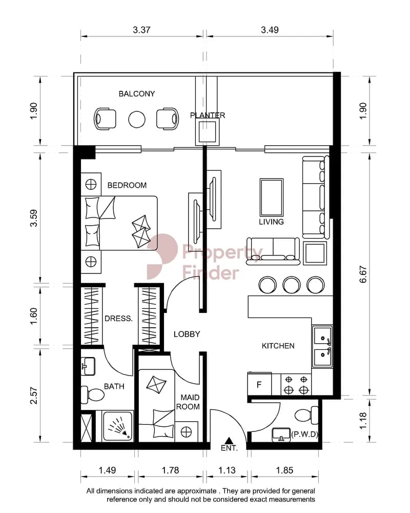 Reef 999 – 1 BR floor plan