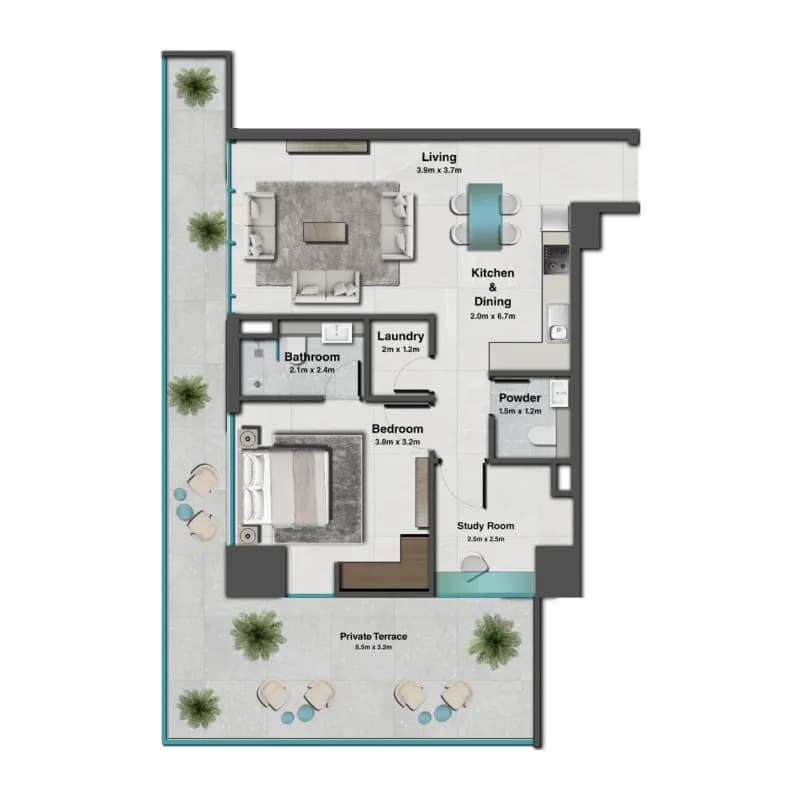 Skyhills Residences 3 – 1 BR floor plan