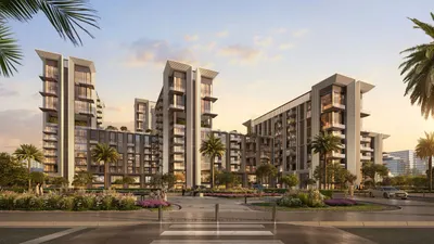 Sei Saadiyat by Aldar — the Serenity Pool at dusk, looking across Saadiyat Cultural District, Abu Dhabi